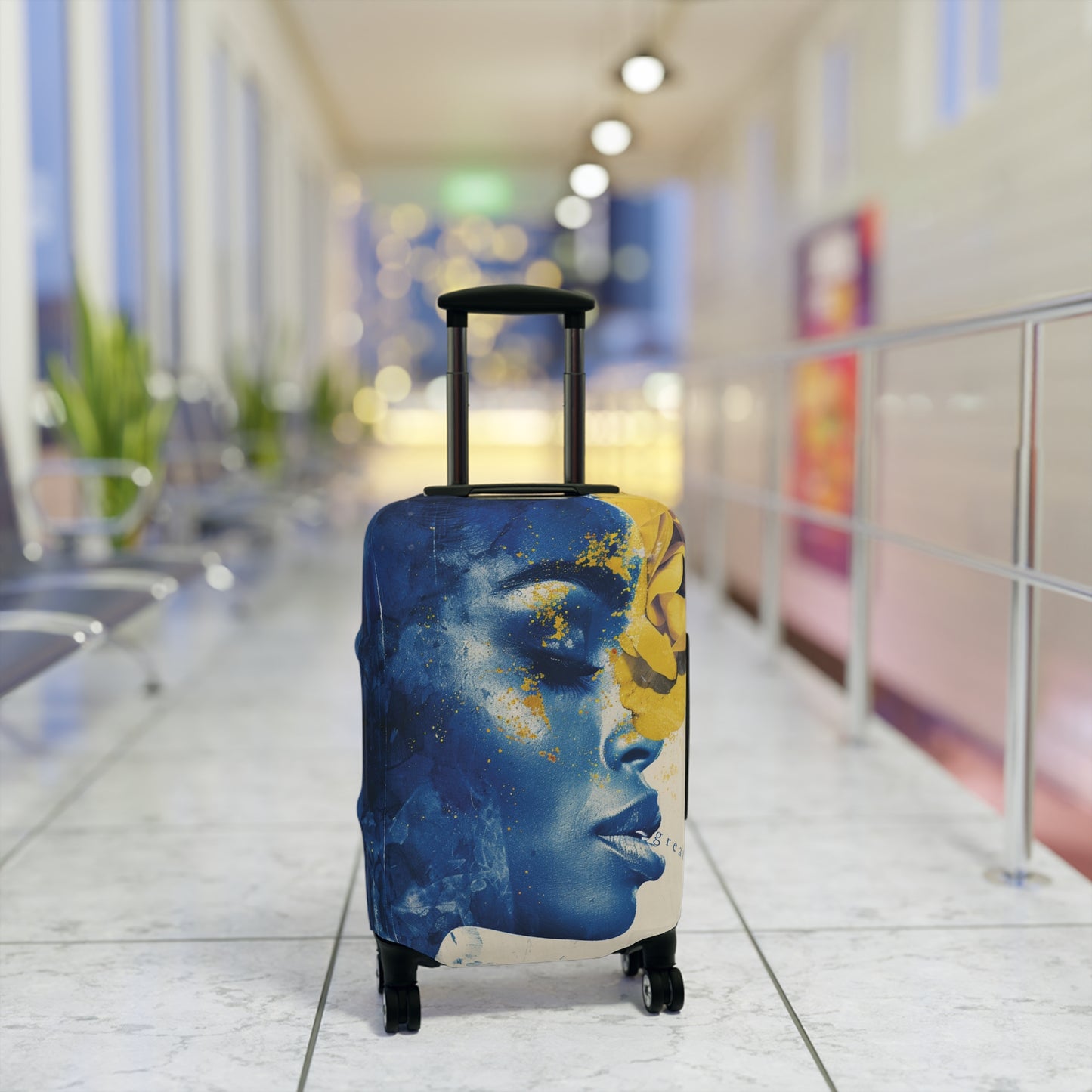 Yellow Rose Blue Face Luggage Cover | Suitcase Cover | Soror Gift 21x14